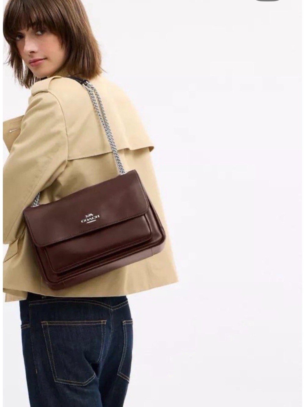Coach Leather Shoulder Bag in Wine with Chain Strap